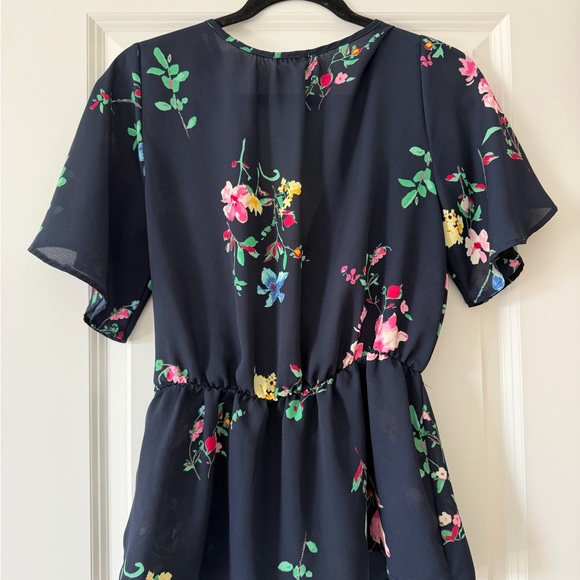 Navy Floral Wrap Top with Pink & Blue flowers - Picture 3 of 3